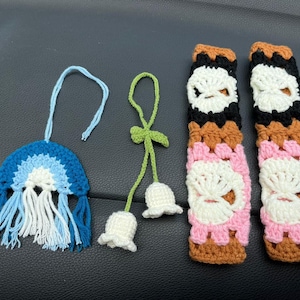 Accessori per interni auto Decorazioni all&#39;uncinetto fatte a mano, Coprivolante, Graziosa copertura per cintura di sicurezza, Ciondolo per specchietto retrovisore auto