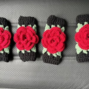 Car Interior Accessories,Crochet Sunflower Universal Protective Handle Covers Seatbelt Covers,4PCS