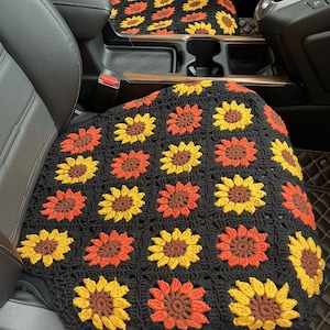 Coprisedili per auto, coprisedili per sedili anteriori con fiori di girasole all'uncinetto, coprisedili per auto, decorazioni per accessori interni per auto