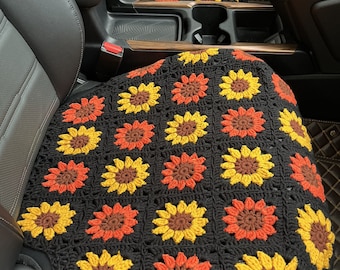 Crochet Sunflower Car Seat Cover: Handmade Car Decor Accessory