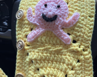 Crochet Octopus Car Steering Wheel Cover & Seatbelt Cover Set