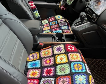 Car Seat Covers,Crochet Sunflower Granny Square Car Seat cover,Car Front Seat Covers Set for Women,Car Decor Cover,Cute Car Cover