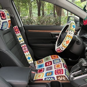 Fundas para asientos de coche, fundas de asiento de crochet, juego de fundas para asientos delanteros de coche para hombres y mujeres, accesorios de coche de regalo, funda decorativa para coche, bonita funda para coche
