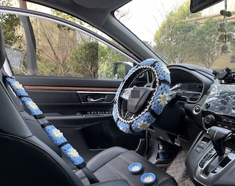 Crochet Daisy Steering Wheel Cover: Car Interior Accessories