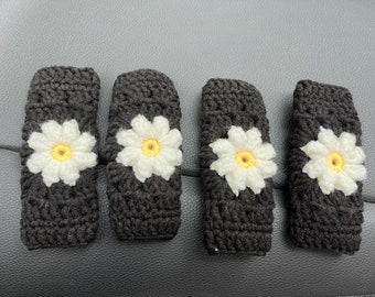 4PCS Crochet Daisy Car Handle Cover: Universal Seatbelt Cover