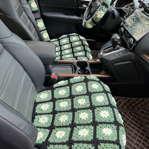 Cubiertas de asiento de automóvil, cubierta de cojín de asiento inferior delantero de margarita de ganchillo, cubierta de decoración de automóvil, cubierta de automóvil linda, decoraciones de accesorios de interior de automóvil