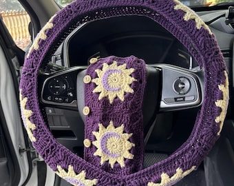 Crochet Sun Moon Car Steering Wheel Cover: Car Interior Decor
