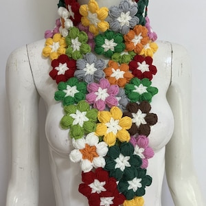 Handmade Crochet Scarf,Handmade Colourful Crochet Scarf,Crochet Flower scarf,Crochet Colorful Scarf,Flower Scarf Winter flower