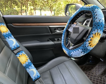 Handmade Crochet Sun Moon Steering Wheel Cover: Car Accessories