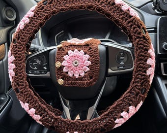 Handmade Crochet Steering Wheel Cover: Sunflower Car Accessories