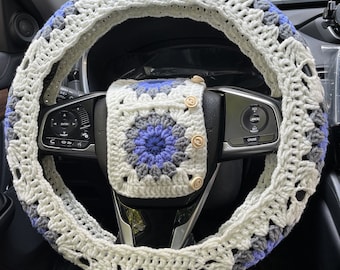 Crochet Sunflower Steering Wheel Cover: Car Interior Accessories