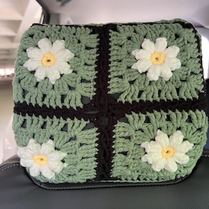 Car headrest cover,Crochet 3D daisy Car Headrest Covers,Car Headrest Cover,Car Seat Head Rest Cover,Cute Car Decoration for Women