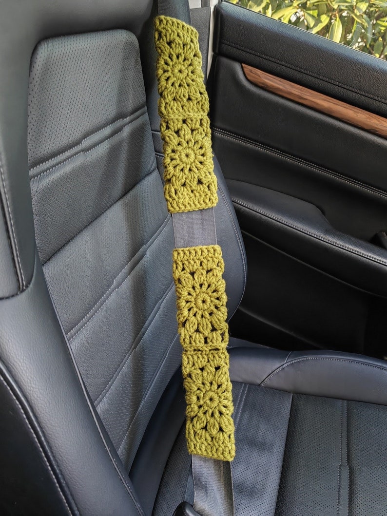 Handmade Crochet Steering Wheel Cover: Sunflower Car Accessories F,2 Seatbelt Covers