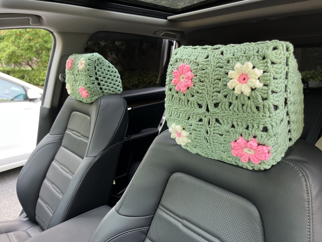 Car Headrest Cover,crochet Car Headrest Cover,sunflower Car Headrest