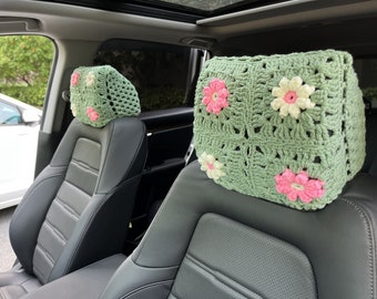 Car headrest cover,Crochet Car headrest cover,Sunflower Car Headrest Covers,Cover Car Head Rest Cover,Cute Headrest Cover for Women men