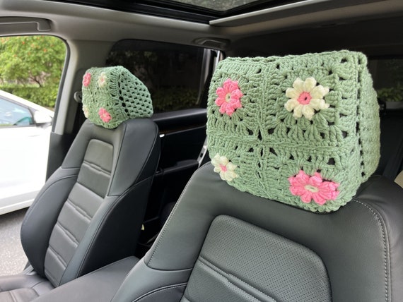 Car headrest cover,Crochet Car headrest cover,Sunflower Car Headrest Covers,Cover Car Head Rest Cover,Cute Headrest Cover for Women men