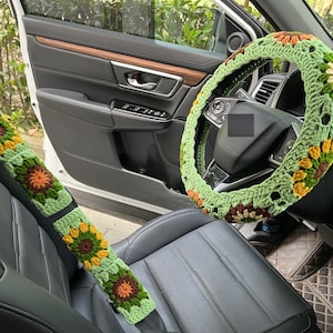 Crochet Sunflower Steering Wheel Cover: Car Interior Accessories