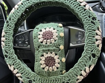 Crochet Sunflower Steering Wheel Cover (14-15 inch)