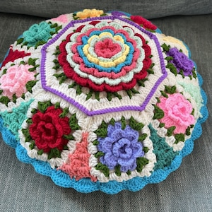 Crochet Flower Pillow Cover: Granny Square Cushion, Home Decor