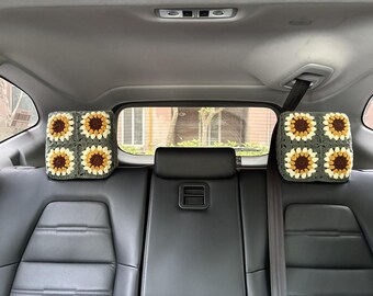 Crochet Sunflower Car Headrest Cover: Universal Fit