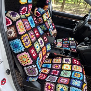 Coprisedile per auto, set di coprisedili anteriori per auto fatti a mano all'uncinetto, coprisedili per auto a forma di quadrato della nonna, graziosi coprisedili per auto, accessori decorativi per interni auto
