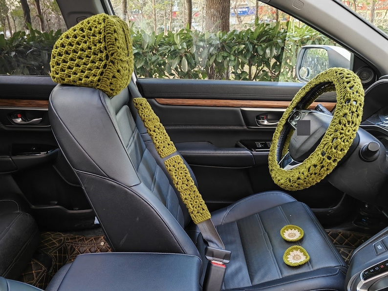 Handmade Crochet Steering Wheel Cover: Sunflower Car Accessories K,C+2Coast+1rest cov
