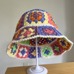 Handmade Straw Hat,Granny Square Straw Hat, Straw Bucket Hat,Crochet Hat,Festival Hat,Bucket Hat,Crochet Sun Hat