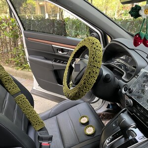Handmade Crochet Steering Wheel Cover: Sunflower Car Accessories E,C+Strawbe+2Coaster