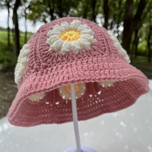 Handmade Crochet Sunflower Bucket Hat,Crochet Daisy Bucket Hat,Crochet Flower Bucket Hat
