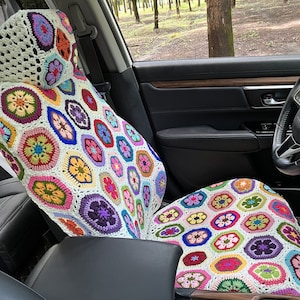 Car Seat Covers,Handmade Crochet Car Front Seat Covers Set,Gesang Flower Seat covers,Cute Car Covers,Car interior Accessorie Decorations