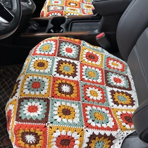 Car Seat Covers,Crochet Rainbow Sunflower Granny Square Seat cover,Car Front Seat Covers Set for Women,Car Decor Cover,Cute Car Cover
