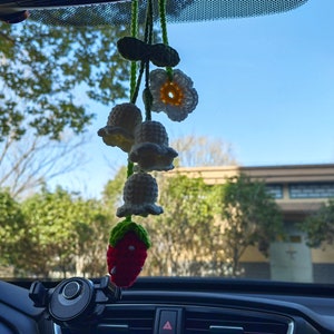 Cute Car Mirror Hanging Campanula,Crochet Knitting Flower Rear View Mirror Charms,Car Pendant,Crochet Car Accessories
