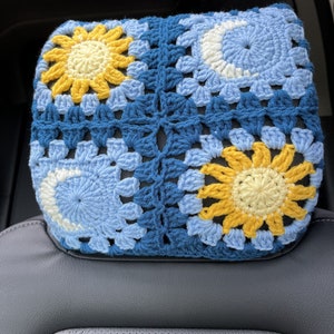 Car headrest cover,Crochet Car headrest cover,sun moon Car Headrest Covers,Cover Car Head Rest Cover,Cute Headrest Cover for Women men