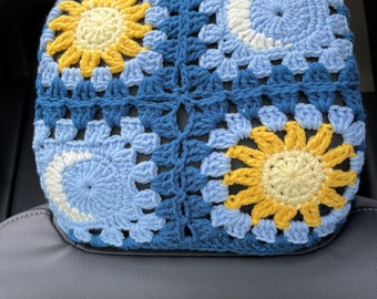 Car headrest cover,Crochet Car headrest cover,sun moon Car Headrest Covers,Cover Car Head Rest Cover,Cute Headrest Cover for Women men