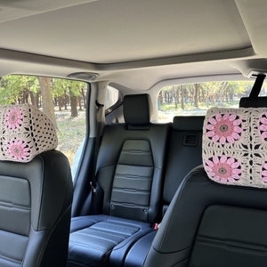 Copripoggiatesta per auto all'uncinetto, Copripoggiatesta per auto con girasole all'uncinetto, Copripoggiatesta universale per auto, Decorazione carina per auto per donne/uomini