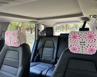 Crochet Sunflower Car Headrest Cover: Universal Fit