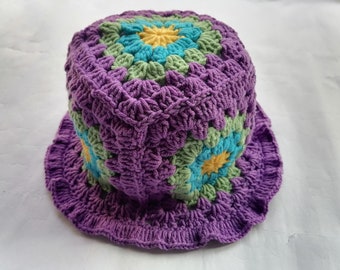 Sombrero de pescador cuadrado de abuela, hecho a mano y tejido a crochet: hilo ecológico