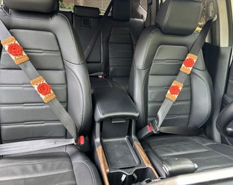 Crochet Rose Car Seat Belt Cover: Handmade Auto Interior Decor