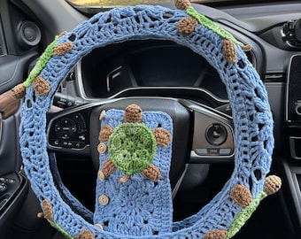 Crochet 3D Sea Turtle Steering Wheel Cover: Eco-Friendly Car Decor