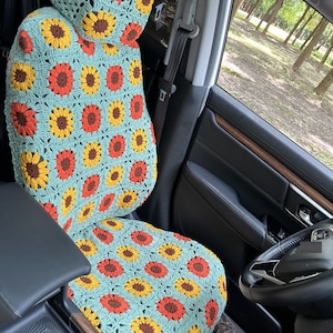 Car Seat Cover,Handmade Crochet Car Front Seat Covers Set,Sunflower Flower Seat covers,Cute Car Covers,Car interior Accessorie Decorations