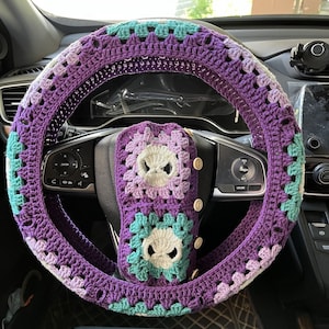 crochet car steering wheel cover Skull ,universal car steering wheel cover,knitted steering wheel cover,Black steering wheel cover cute