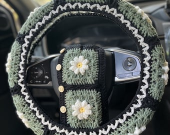 Steering Wheel Covers,Crochet Daisy Steering Wheel Covers,Cute Steering Wheel Covers,Seat Belt Covers,Car interior Accessories decorations