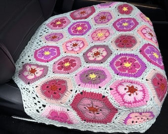 Car Front Seat Cover,Handmade Crochet Galsang Flower Car Front Cushion Cover,Cute Car interior Accessories Decorations
