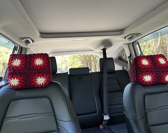 Crochet Sunflower Car Headrest Cover: Universal Fit
