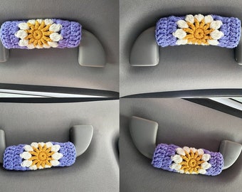4PCS Crochet Car Grab Handle Cover: Sunflower Car Interior Accessory
