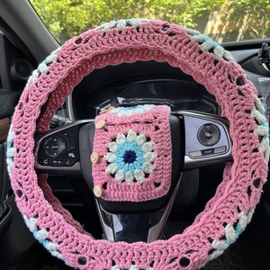 Steering Wheel Cover,Crochet Sunflower Steering Wheel Cover,Seat Belt Cover,Cute Steering Wheel Cover,Car interior Accessories decorations