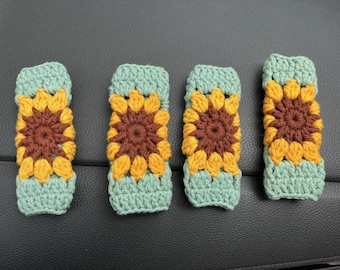 Crochet Sunflower Car Handle Covers: Universal Car Interior Accessories (4PCS)