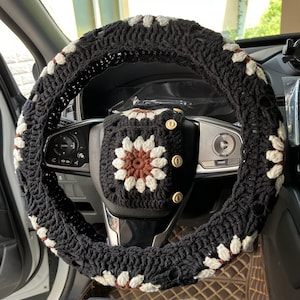 Coprivolante, Coprivolante a forma di girasole all'uncinetto, Copricintura di sicurezza, Coprivolante carino, Decorazioni per accessori interni auto