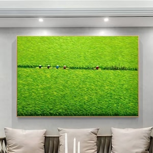 Reis Ernte Ölgemälde Vietnamesische grüne Feld Malerei auf Leinwand Vietnamesische Kunstwerk Wand Kunst Dekor