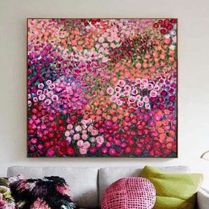 Flower Oil Painting On Canvas, Abstract Rose Painting Flower Landscape Painting Floral Wall Art Canvas Living Room Wall Art Home Decor